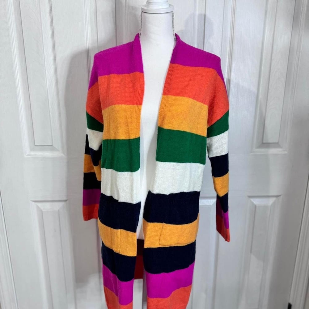 Super cute long striped cardigan. Vibrant colors